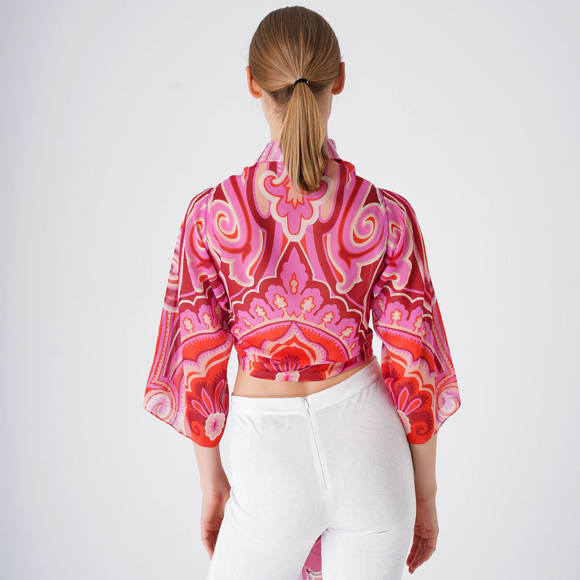 Etro - Pink&Red Silk Asymmetric Top Pareo